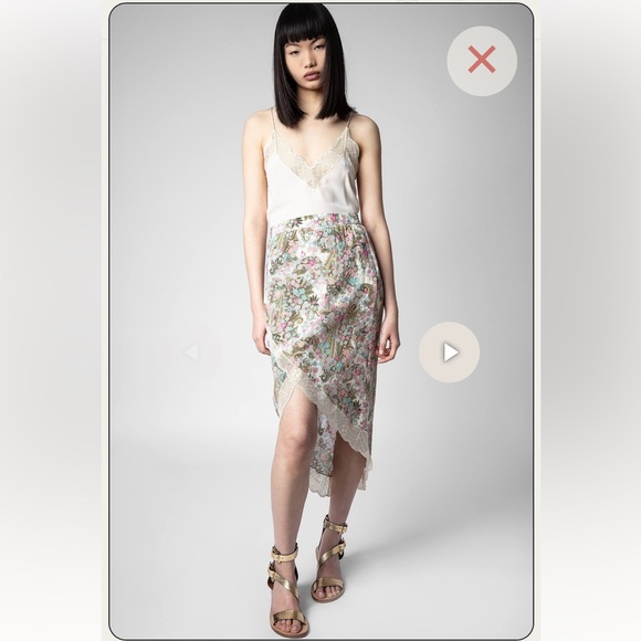 ZADIG & VOLTAIRE Jeudie Soft Yoko Flower Midi Skirt small 38 - Picture 1 of 16